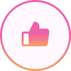 Pink and orange gradient thumbs-up icon inside a circular border.
