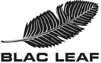 Black stylized feather above the text 'BLAC LEAF' in bold uppercase letters.